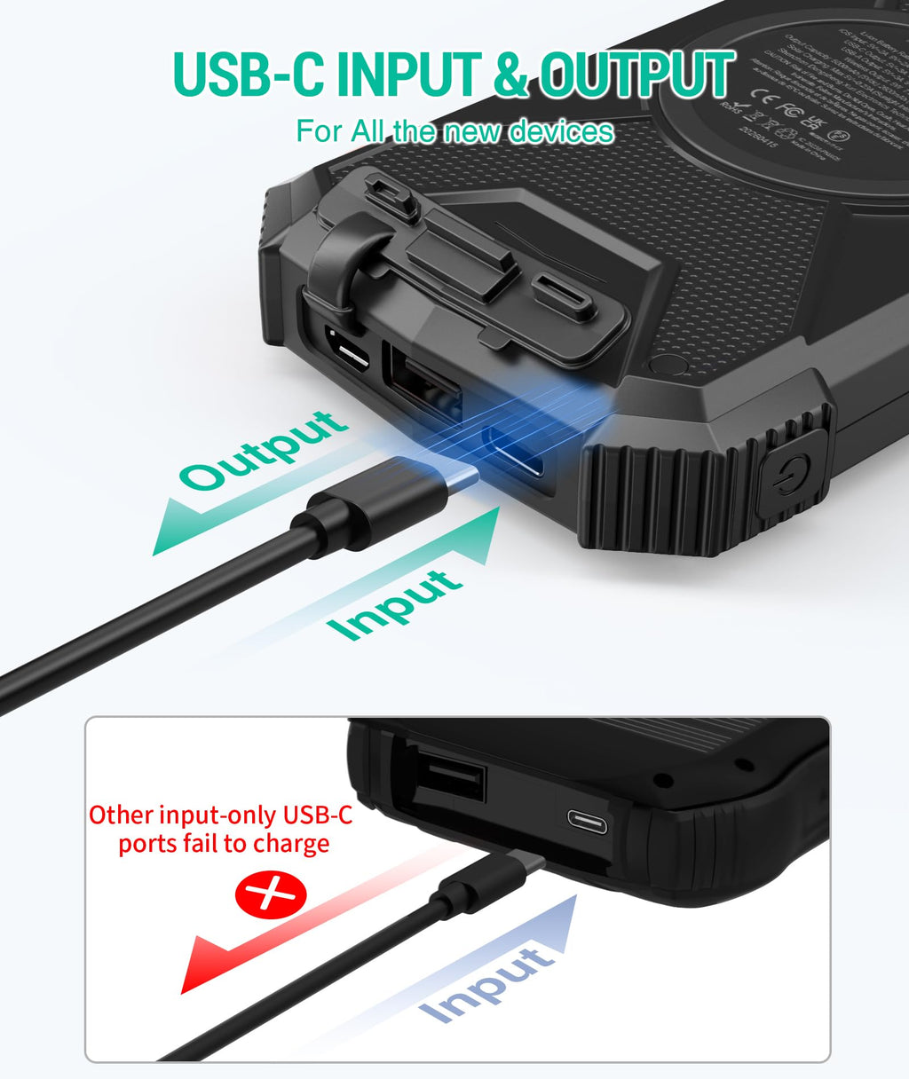 BLAVOR Solar Power Bank 10,000mAh, Portable Wireless Charger, 20W Fast Charging External Battery Pack with USB C for Cell Phones, Solar Panel Charging with Dual Flashlight for Camping