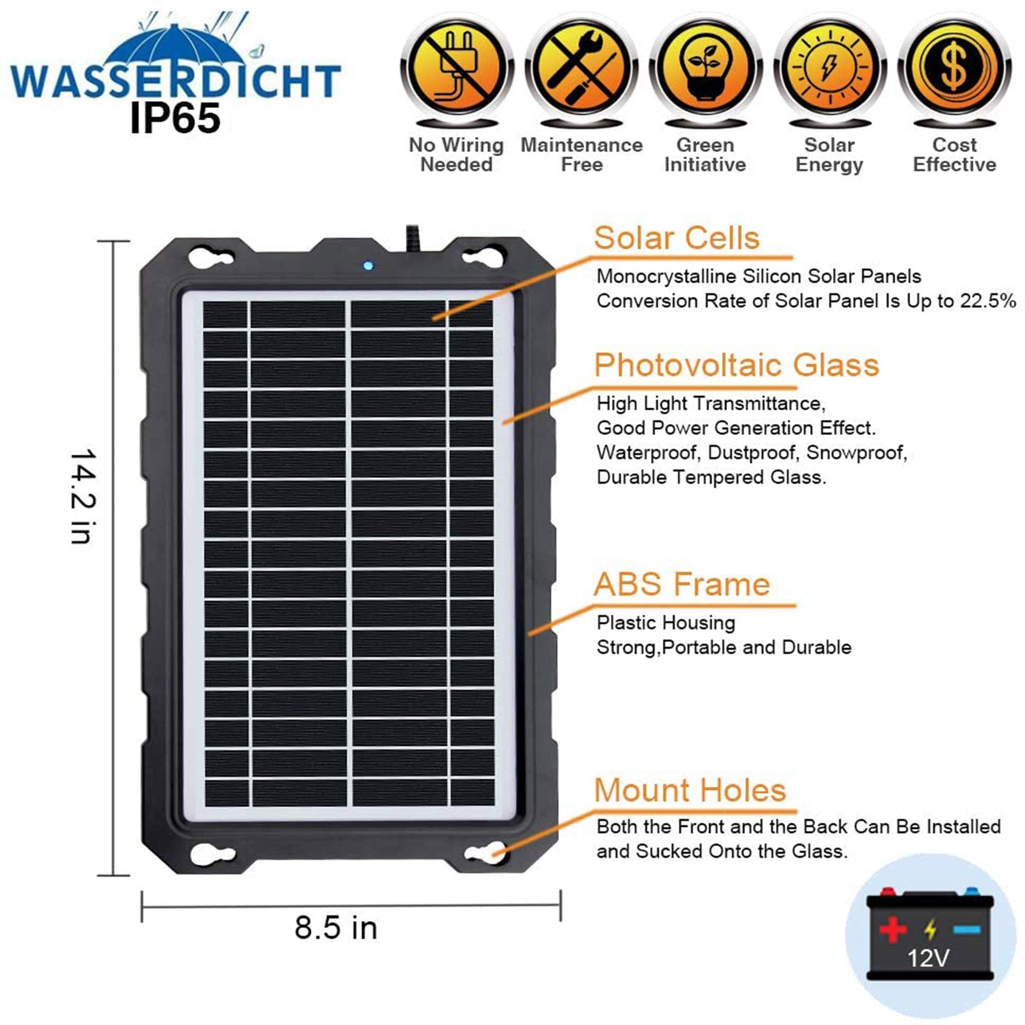 POWOXI Upgraded 7.5W-Solar-Battery-Trickle-Charger-Maintainer-12V Portable Waterproof Solar Panel Trickle Charging Kit for Car, Automotive, Motorcycle, Boat, Marine, RV,Trailer, Snowmobile, etc.