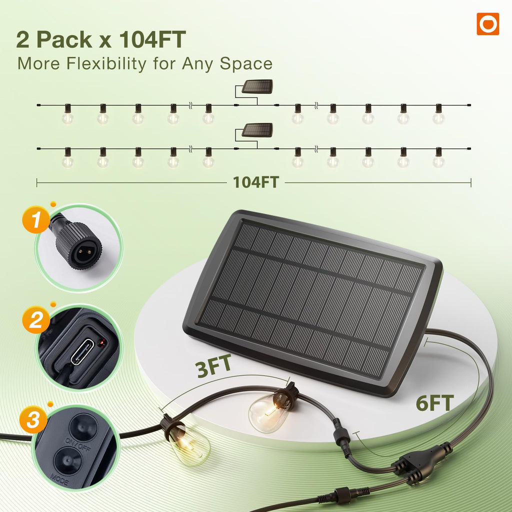 addlon 52(48+4) FT Solar String Lights Waterproof, Remote Dimmable 16+1 LED | Patio Lights Solar Powered with USB Port, Shatterproof Bulbs, 3 Light Modes, Timable Solar Light for Camping Backyard Garden