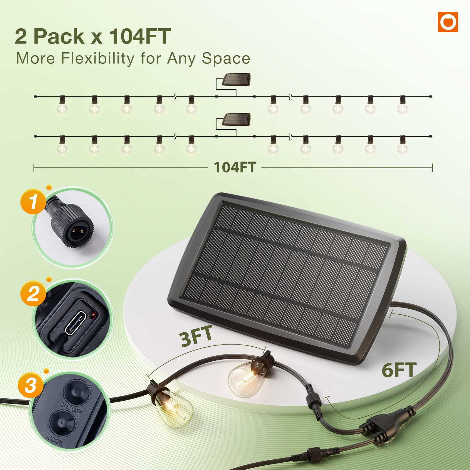 addlon 52(48+4) FT Solar String Lights Waterproof, Remote Dimmable 16+1 LED | Patio Lights Solar Powered with USB Port, Shatterproof Bulbs, 3 Light Modes, Timable Solar Light for Camping Backyard Garden