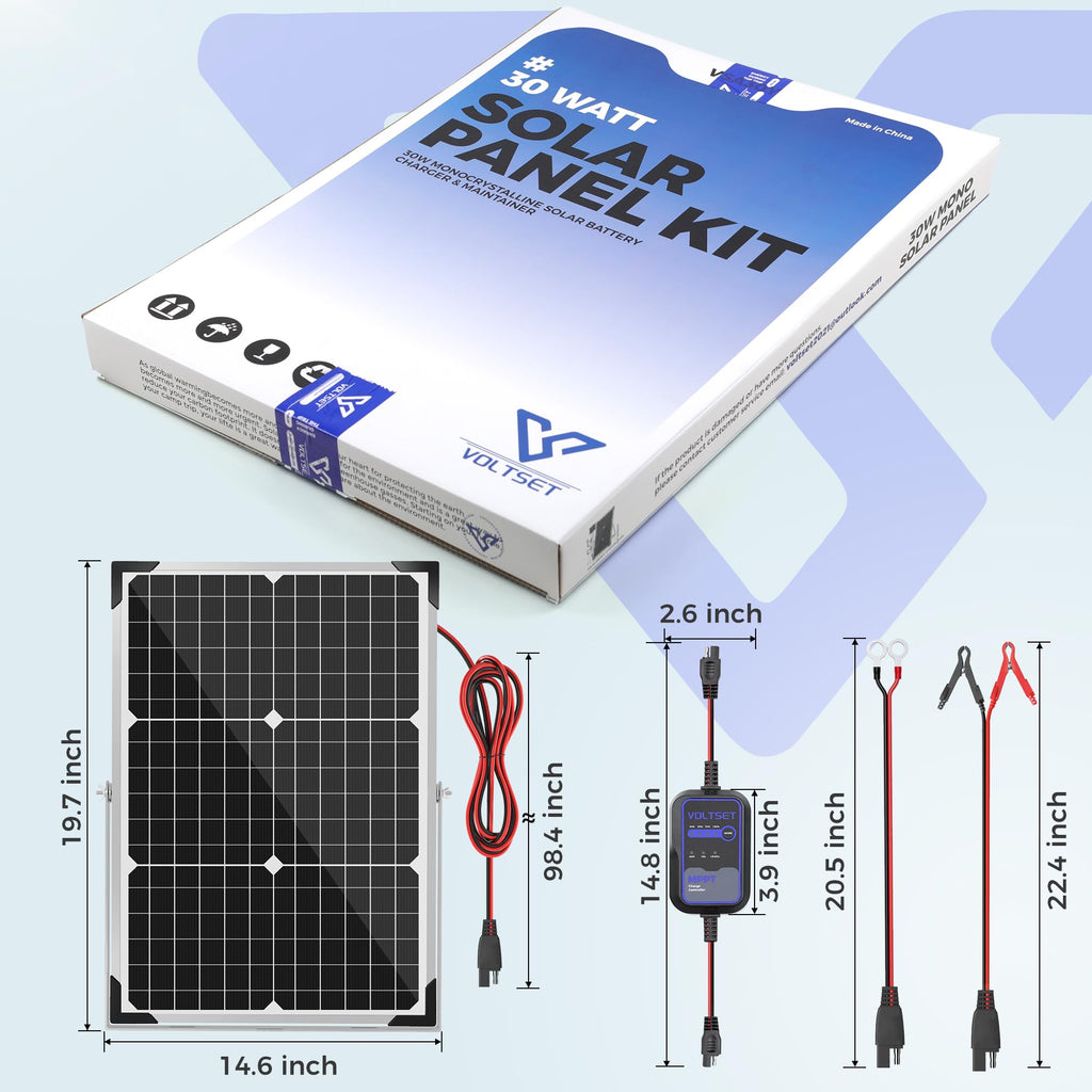 Voltset 12V Solar Battery Charger - 20W Waterproof Solar Panel Kit with Smart MPPT Controller - Trickle Charger Maintainer for Car RV Boat Marine Trailer Automotive Trailer Truck Motorcycle