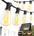 100FT Solar String Lights Outdoor Waterproof with Remote & Timer, LED Shatterproof ST38 Bulbs, USB & Solar Powered Patio Lights for Backyard, Porch, Garden, Wedding Decor, Dusk to Dawn Lighting