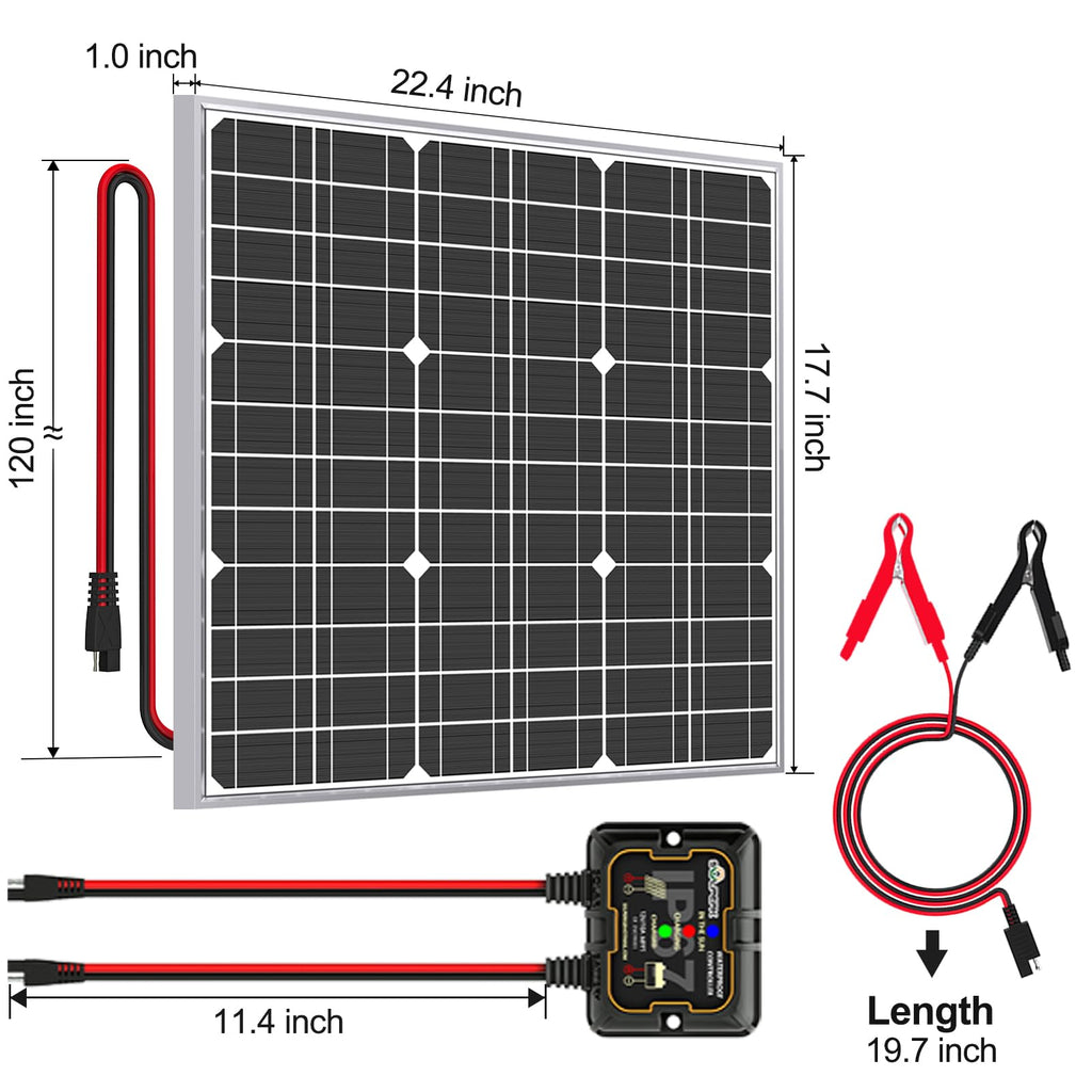 SOLPERK Solar Panel Kit 50W 12V, Waterproof Solar Battery Trickle Charger Maintainer + Smart MPPT Controller + Adjustable Mount Bracket for Boat Car RV Motorcycle(Without Mounting Bracket)