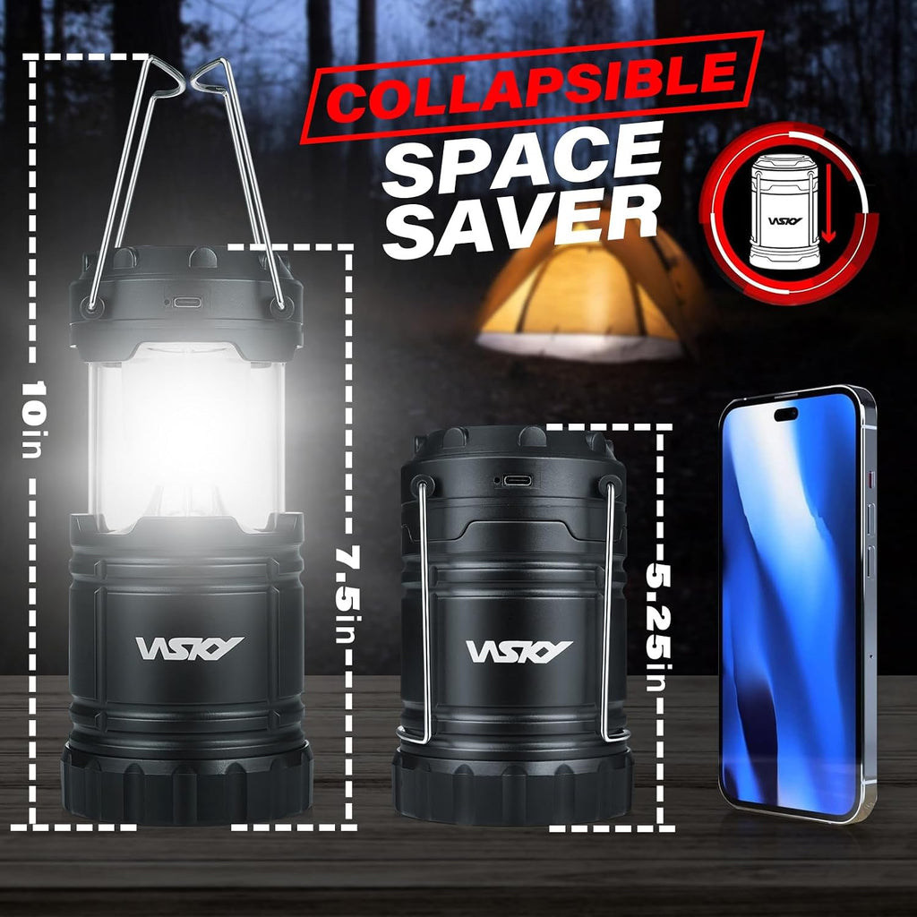 Wsky Solar Camping Lantern 4-Pack - Rechargeable LED Lights, Magnetic Base & Foldable Hanging Hook- Collapsible Lamp Battery Powered Perfect for Power Outages, Hiking, Campsites, Emergencies