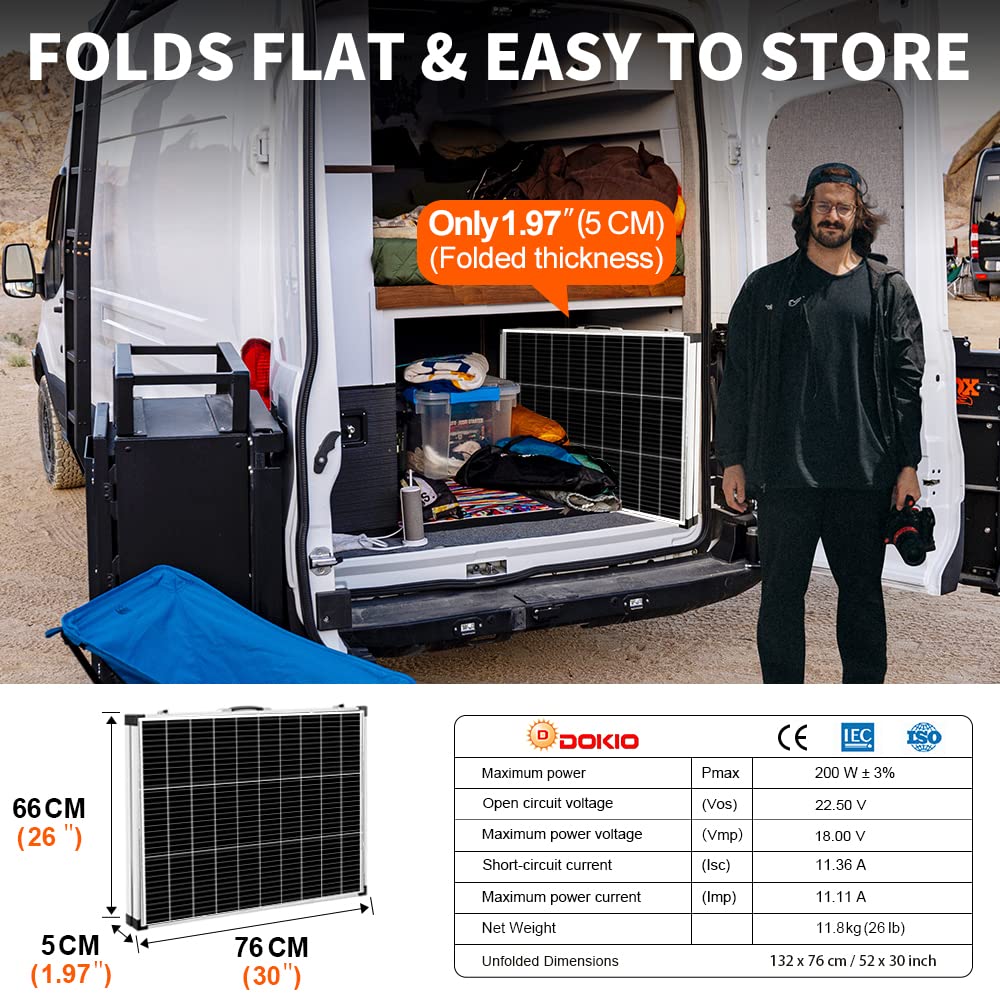 DOKIO 100W 12V Portable Solar Panels Suitcase with Waterproof 10A Charge Controller, Foldable 100 Watt Solar Panel W/Adjustable Kickstand, Solar Charger for Power Station, RV, Camping, SUV, Off Grid
