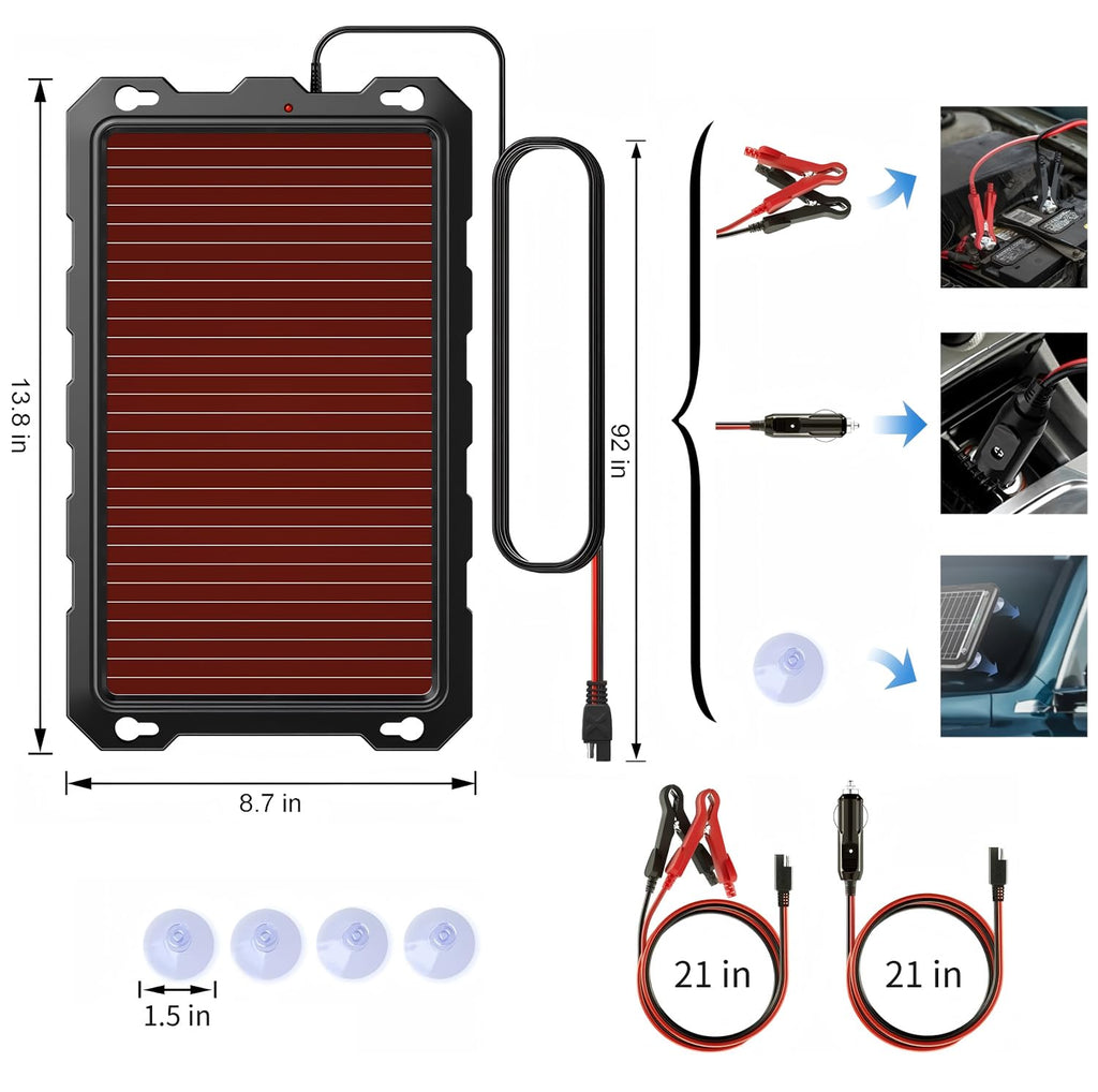 POWOXI Upgraded 7.5W-Solar-Battery-Trickle-Charger-Maintainer-12V Portable Waterproof Solar Panel Trickle Charging Kit for Car, Automotive, Motorcycle, Boat, Marine, RV,Trailer, Snowmobile, etc.