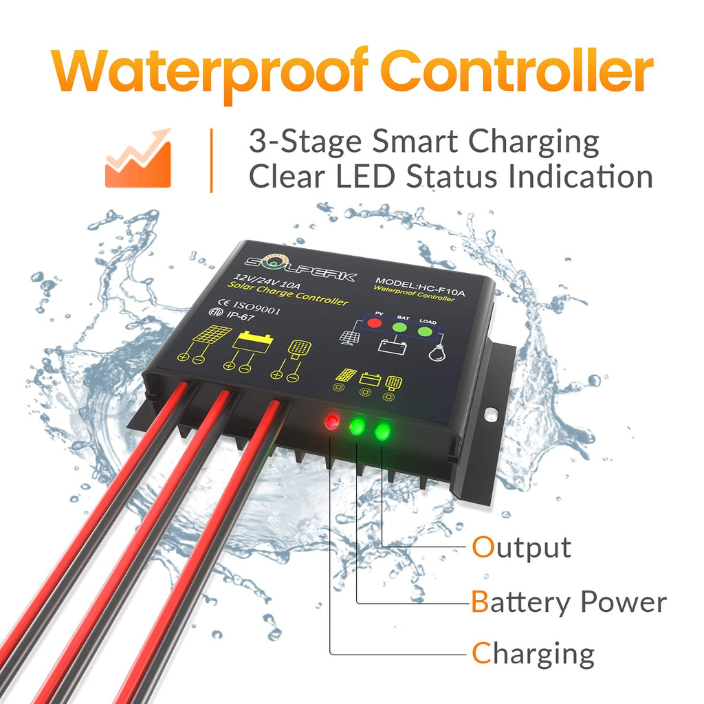 SOLPERK Solar Panel Kit 50W 12V, Waterproof Solar Battery Trickle Charger Maintainer + Smart MPPT Controller + Adjustable Mount Bracket for Boat Car RV Motorcycle(Without Mounting Bracket)