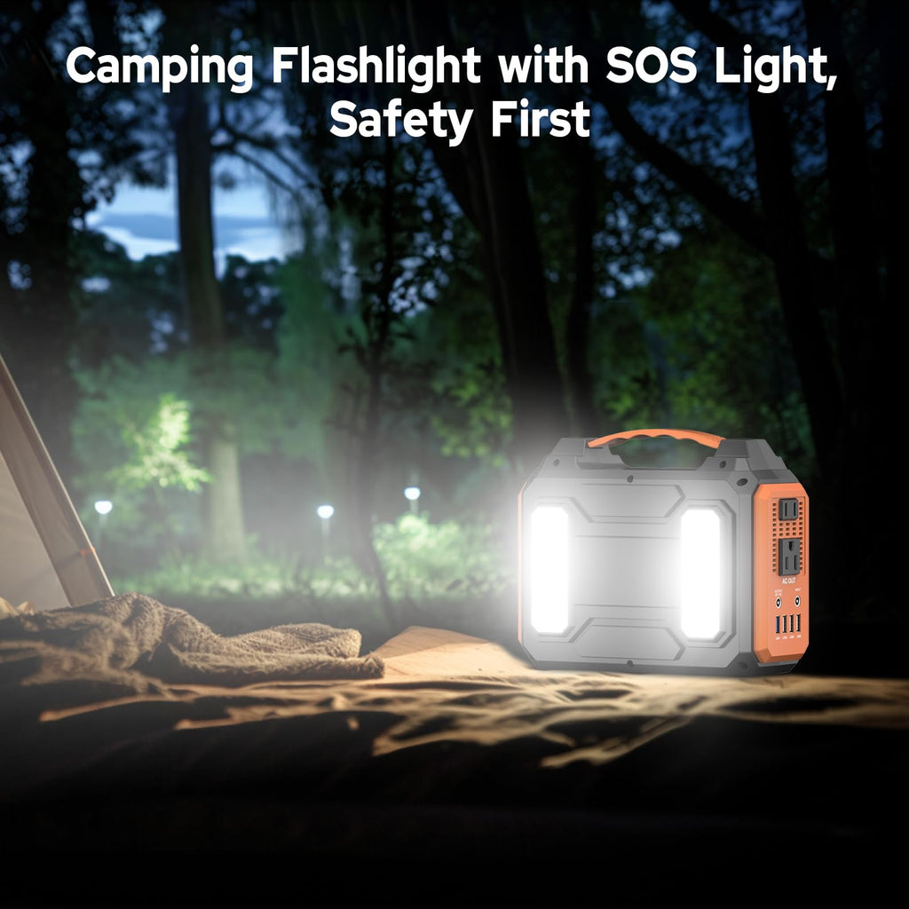 Portable Solar Generator, 300W Portable Power Station with Foldable 60W Solar Panel,110V Pure Sine Wave 280Wh Battery Power Pack with USB DC AC Outlet for Camping Smart Devices RV Van Outdoor-Orange