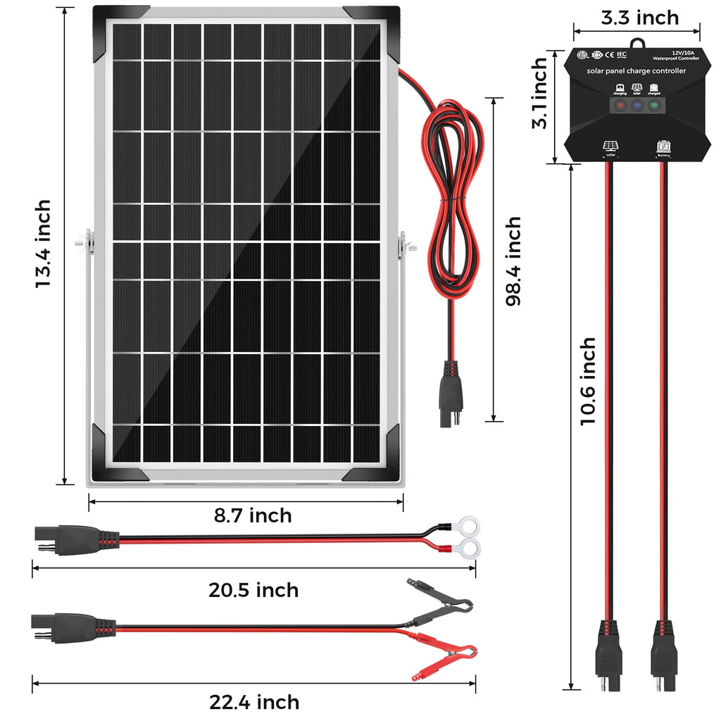 Voltset 12V Solar Battery Charger - 20W Waterproof Solar Panel Kit with Smart MPPT Controller - Trickle Charger Maintainer for Car RV Boat Marine Trailer Automotive Trailer Truck Motorcycle