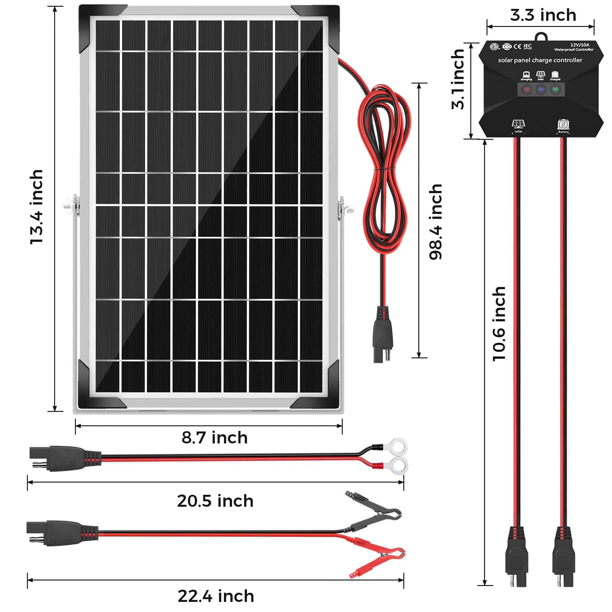 Voltset 12V Solar Battery Charger - 20W Waterproof Solar Panel Kit with Smart MPPT Controller - Trickle Charger Maintainer for Car RV Boat Marine Trailer Automotive Trailer Truck Motorcycle