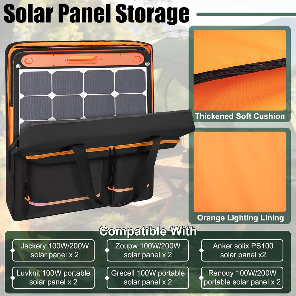 Solar Panel Storage Bag Fit for New Jackery SolarSaga 200W 100W | Orange Lining, Deepened Opening, Zipper with Pull, Multi-Accessory Space, Solar Panel Travel Carrying Case, Black