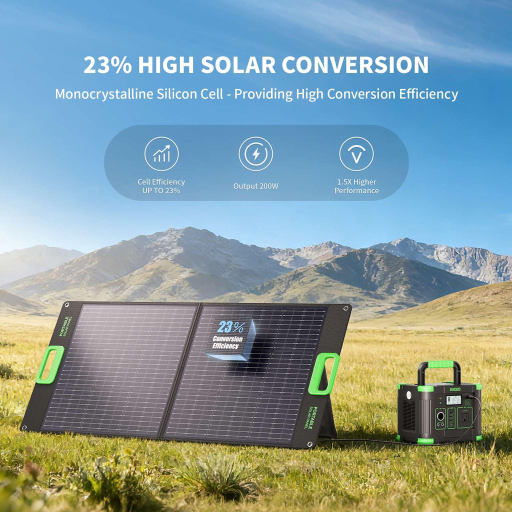 200W Portable Solar Panel for Power Station, Solar Charger w/ 4 Kickstands | 24% High Efficiency Waterproof Foldable Solar Panel Kit w/DC XT60 Anderson Aviation Output for Outdoor RV Camper Blackout