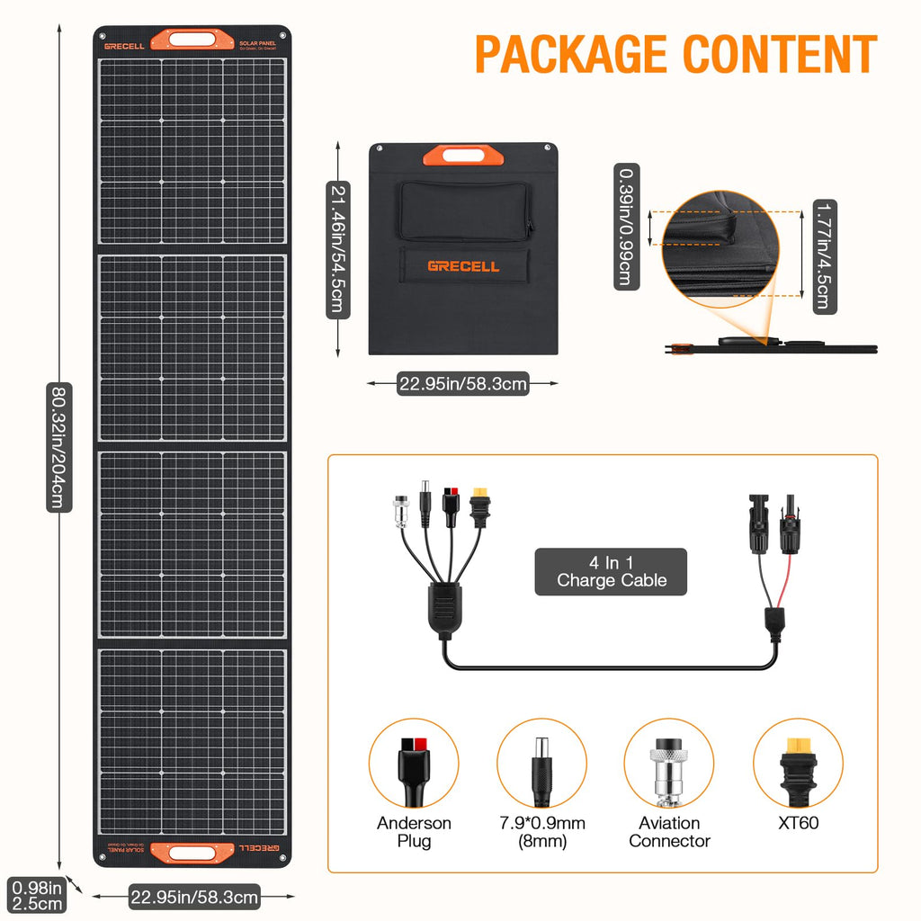 200W Portable Solar Panel for Power Station, Solar Charger w/ 4 Kickstands | 24% High Efficiency Waterproof Foldable Solar Panel Kit w/DC XT60 Anderson Aviation Output for Outdoor RV Camper Blackout
