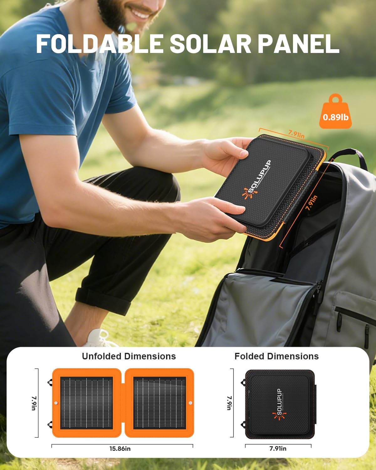 SOLUPUP Solar Panels 30W Portable Foldable Solar Charger with 5V USB-A and USB-C Fast Charging Compatible with iPhone, iPad, Samsung, Power Banks, IPX5 Waterproof Perfect for Camping, Hiking, Outdoor