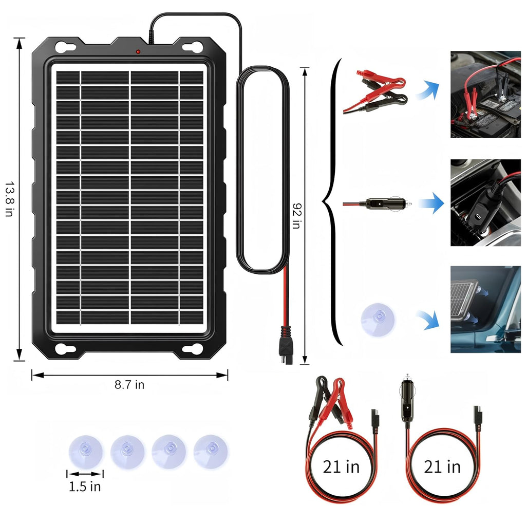 POWOXI Upgraded 7.5W-Solar-Battery-Trickle-Charger-Maintainer-12V Portable Waterproof Solar Panel Trickle Charging Kit for Car, Automotive, Motorcycle, Boat, Marine, RV,Trailer, Snowmobile, etc.