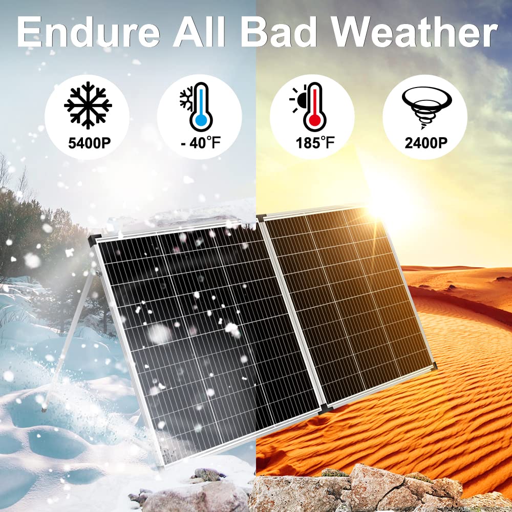 DOKIO 100W 12V Portable Solar Panels Suitcase with Waterproof 10A Charge Controller, Foldable 100 Watt Solar Panel W/Adjustable Kickstand, Solar Charger for Power Station, RV, Camping, SUV, Off Grid