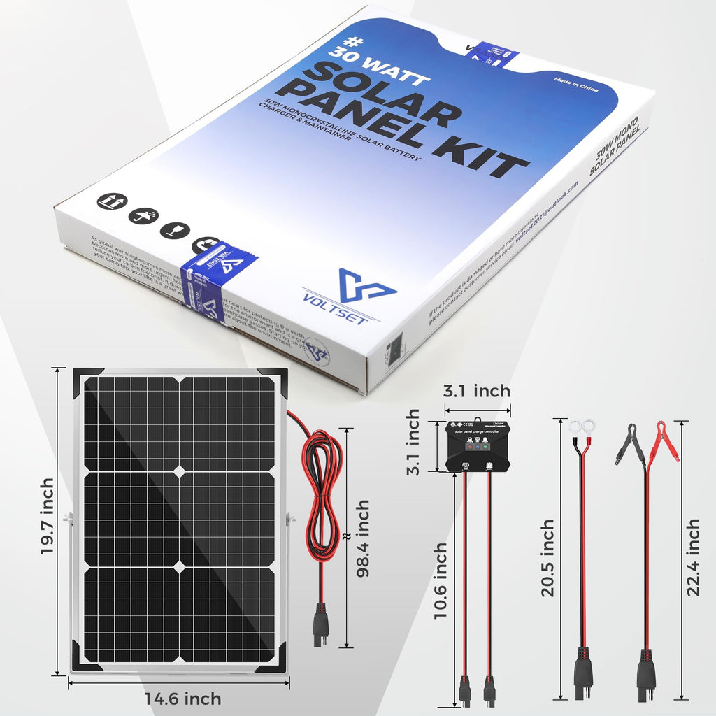 Voltset 12V Solar Battery Charger - 20W Waterproof Solar Panel Kit with Smart MPPT Controller - Trickle Charger Maintainer for Car RV Boat Marine Trailer Automotive Trailer Truck Motorcycle