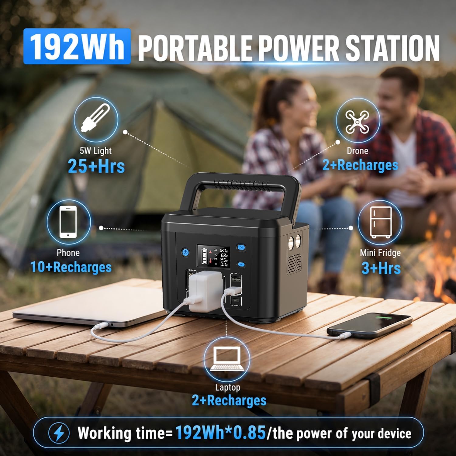 200W Portable Power Station, 192Wh LiFePO4 Solar Generator for Camping | Powkey Battery Powered Power Bank with 120V AC Outlet, Emergency Backup Battery for CPAP & Outdoor (Excludes Solar Panel)