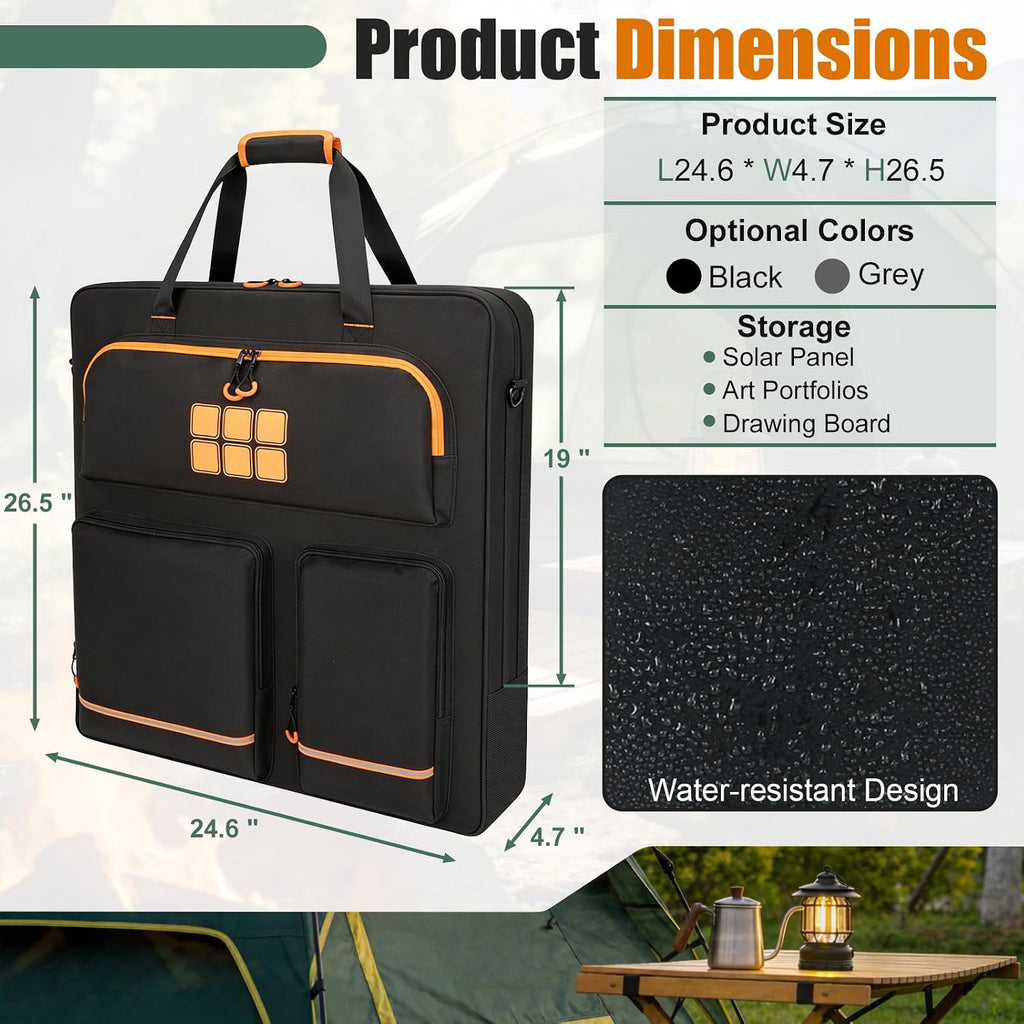 Solar Panel Storage Bag Fit for New Jackery SolarSaga 200W 100W | Orange Lining, Deepened Opening, Zipper with Pull, Multi-Accessory Space, Solar Panel Travel Carrying Case, Black
