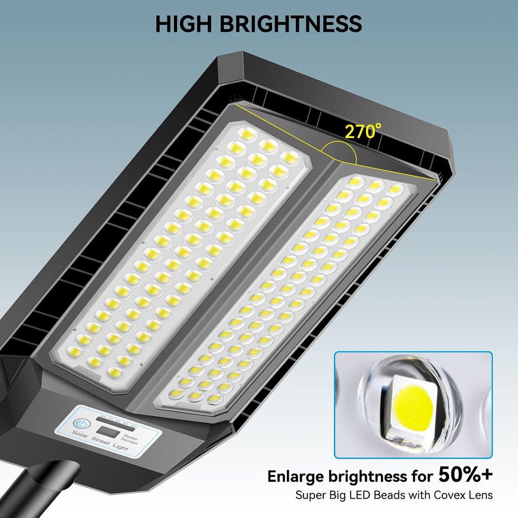 VOOJOY 9000W Solar Street Lights Outdoor, 7000K Solar Light Outdoor LED Street Light Dusk to Dawn, LED Wide Angle Lamp with Motion Sensor and Remote Control for Parking Lot, Yard