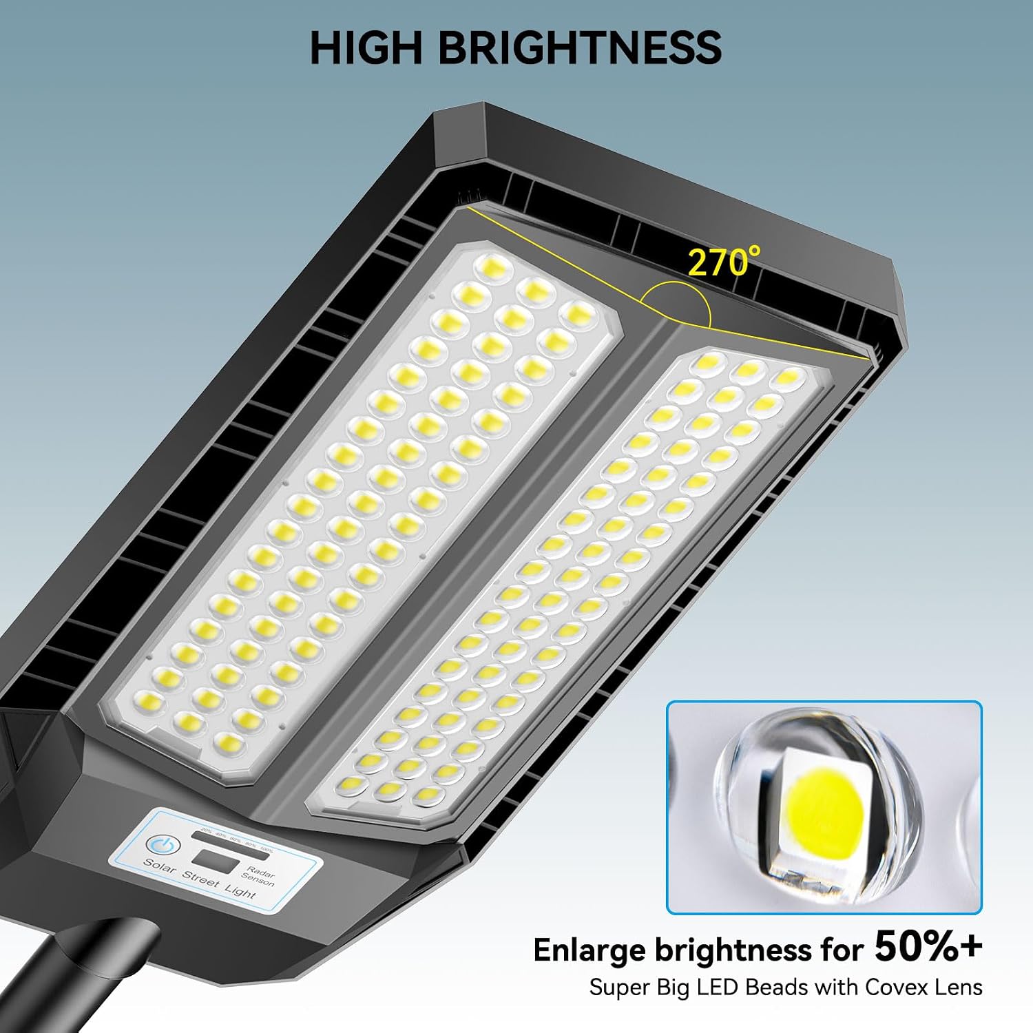 VOOJOY 9000W Solar Street Lights Outdoor, 7000K Solar Light Outdoor LED Street Light Dusk to Dawn, LED Wide Angle Lamp with Motion Sensor and Remote Control for Parking Lot, Yard