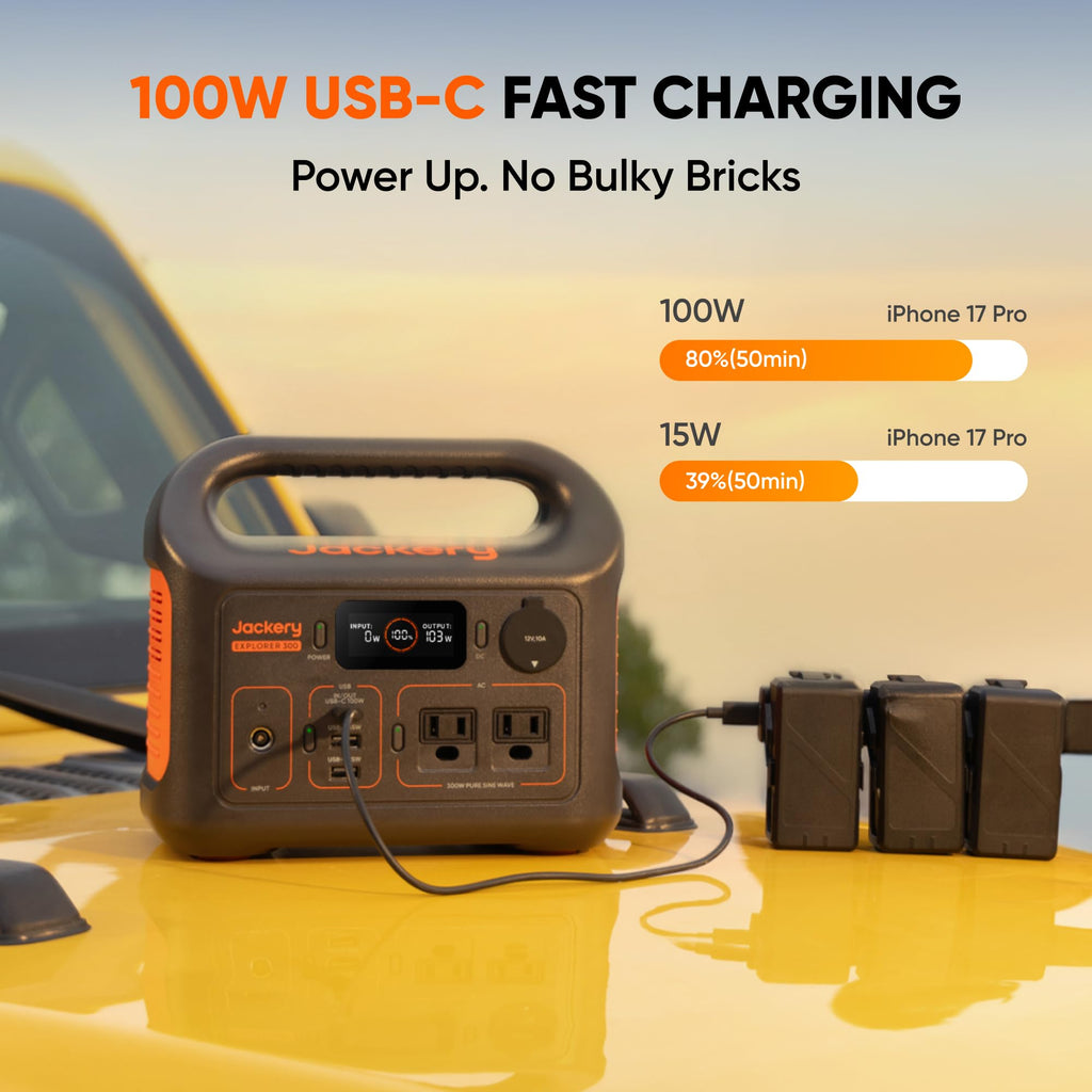 Jackery Explorer 300 Portable Power Station,292Wh | Backup LiFePO4 Battery, Solar Generator for Outdoors, Camping, Travel, Hunting, Blackout (Solar Panel Optional)