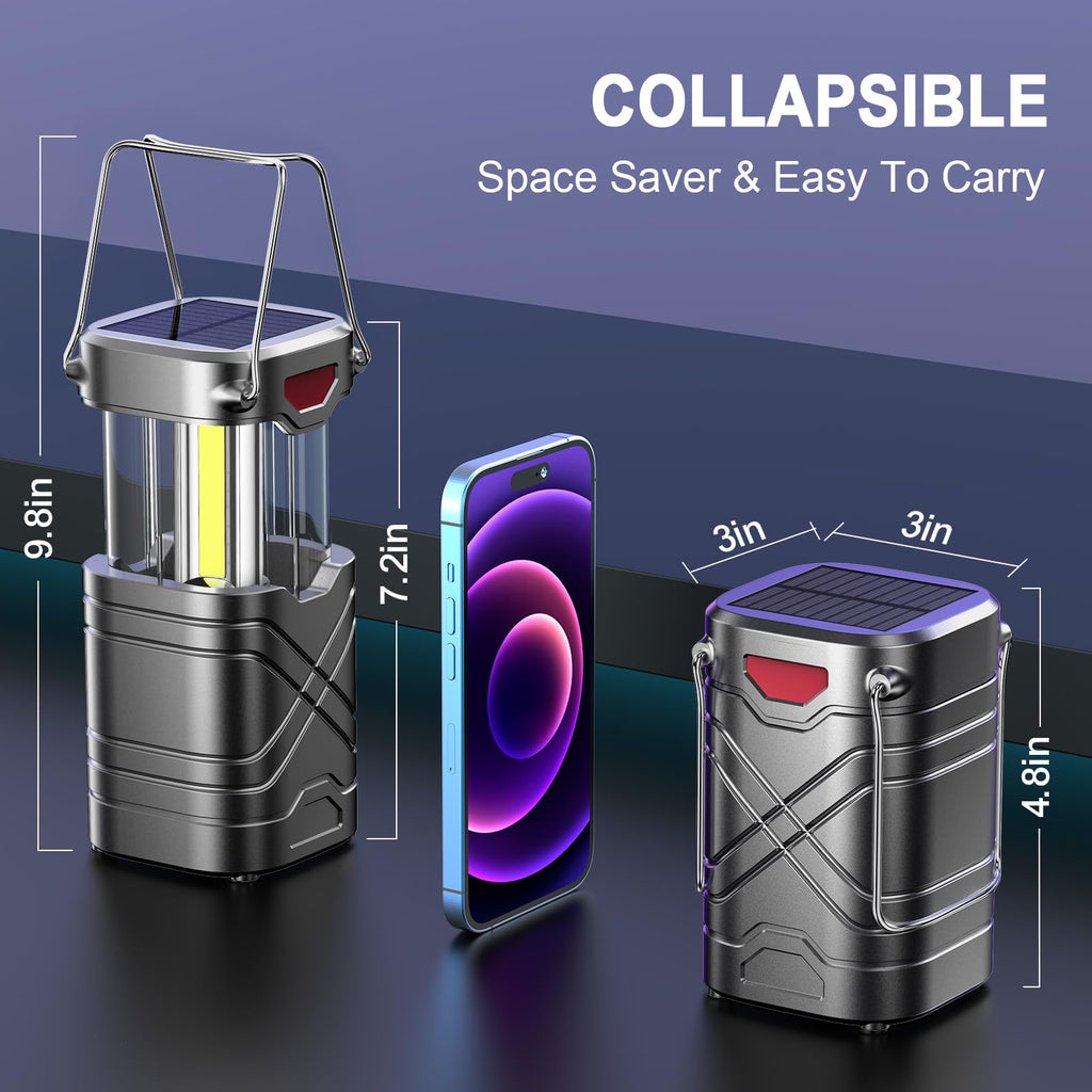 LETMY 4 Pack Camping Lantern, Rechargeable LED Lanterns, Solar Lantern Battery Powered Hurricane Lanterns Flashlight with 3 Powered Ways & USB Cable for Emergency, Power Outage, Hurricane Supplies
