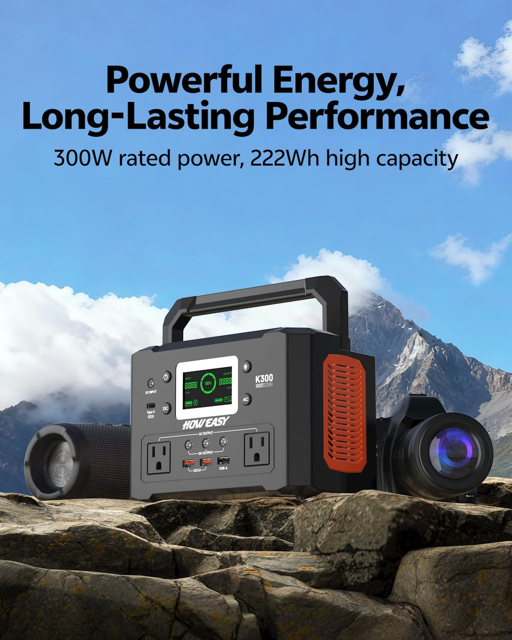 HOWEASY Portable Power Station,120W(240W Peak) Solar Generator,88Wh Lithium Battery Power with 110V AC Outlet/DC/USB/LED Light for Outdoor Camping Trip Hunting Emergency(Solar Panel Optional)