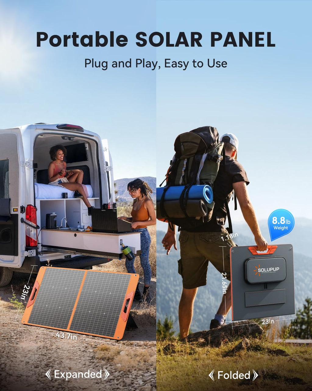 SOLUPUP Solar Panels 30W Portable Foldable Solar Charger with 5V USB-A and USB-C Fast Charging Compatible with iPhone, iPad, Samsung, Power Banks, IPX5 Waterproof Perfect for Camping, Hiking, Outdoor