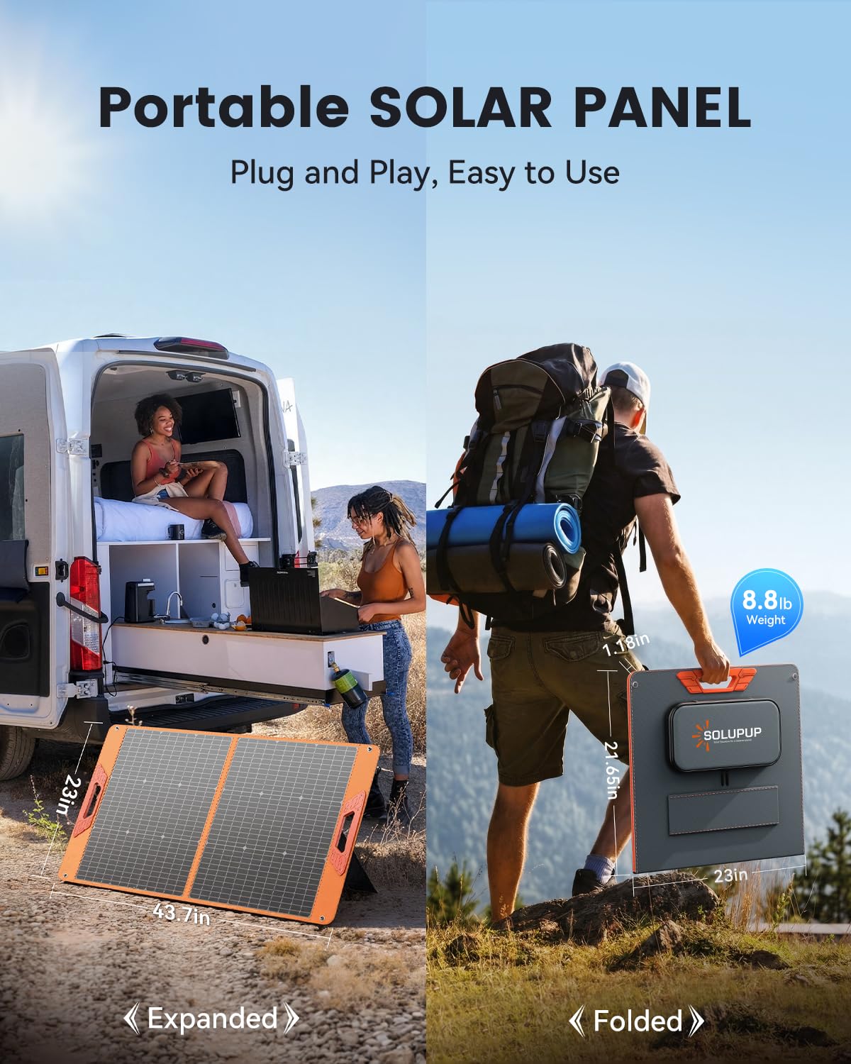 SOLUPUP Solar Panels 30W Portable Foldable Solar Charger with 5V USB-A and USB-C Fast Charging Compatible with iPhone, iPad, Samsung, Power Banks, IPX5 Waterproof Perfect for Camping, Hiking, Outdoor