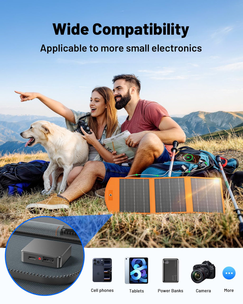 SOLUPUP Solar Panels 30W Portable Foldable Solar Charger with 5V USB-A and USB-C Fast Charging Compatible with iPhone, iPad, Samsung, Power Banks, IPX5 Waterproof Perfect for Camping, Hiking, Outdoor