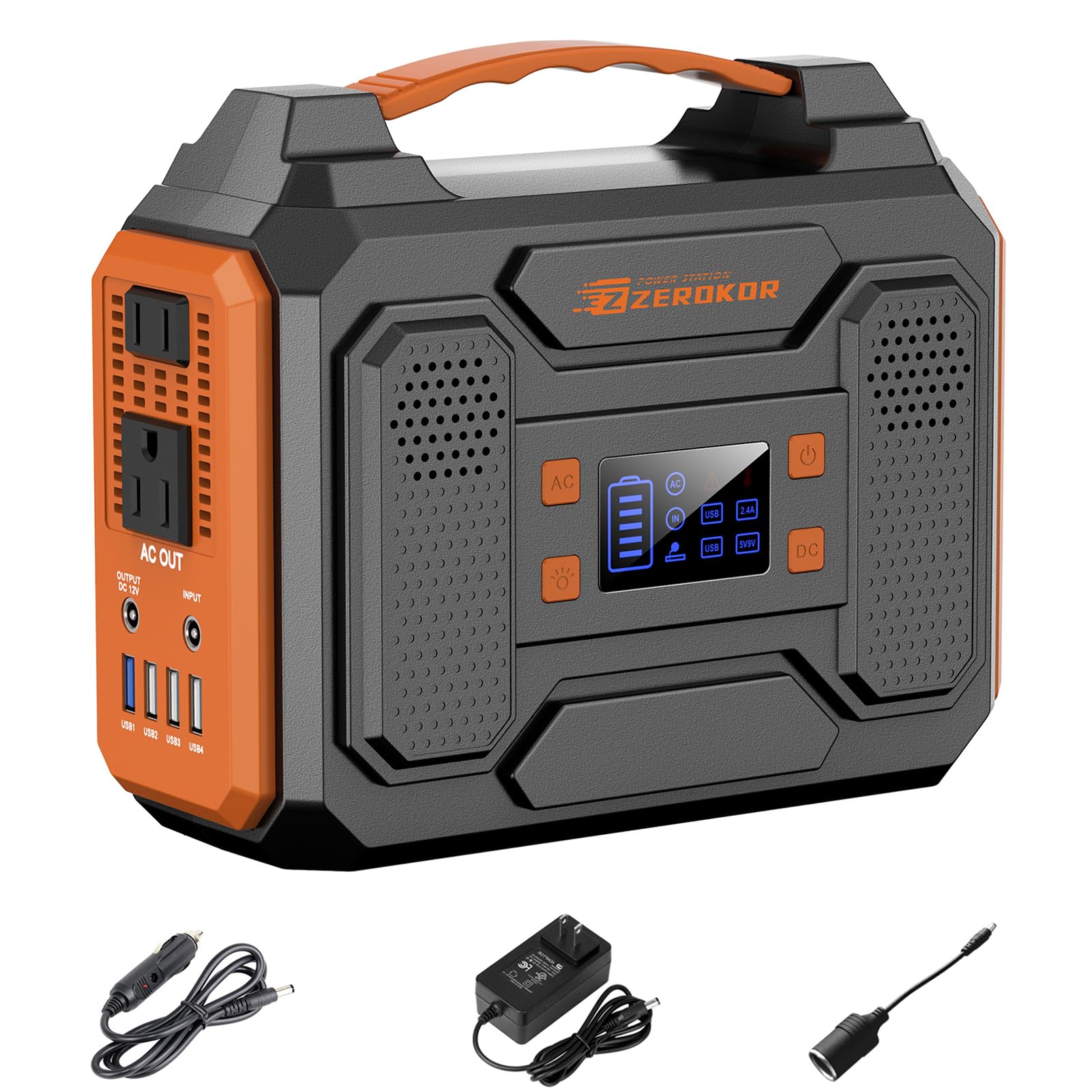 Portable Solar Generator, 300W Portable Power Station with Foldable 60W Solar Panel,110V Pure Sine Wave 280Wh Battery Power Pack with USB DC AC Outlet for Camping Smart Devices RV Van Outdoor-Orange