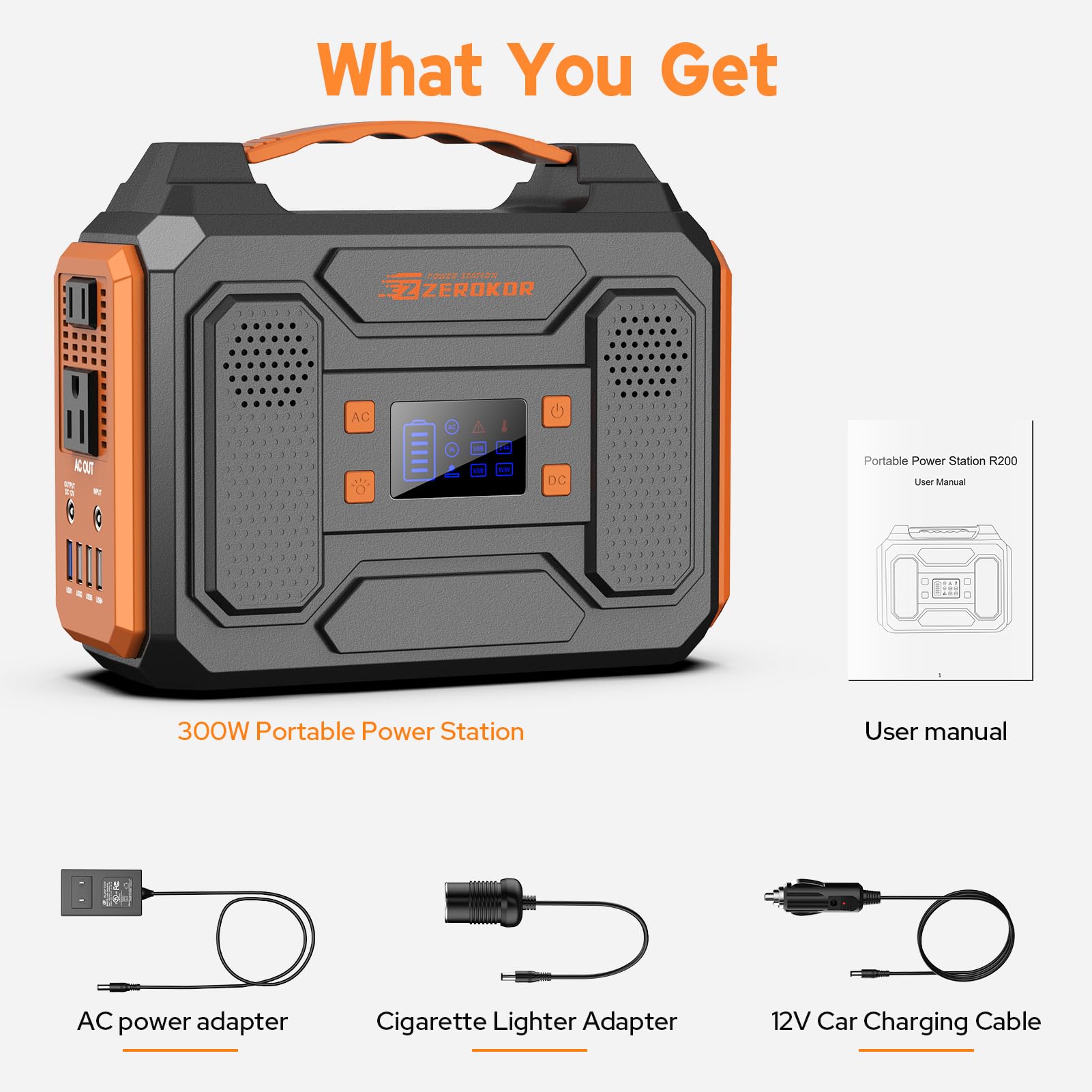 Portable Solar Generator, 300W Portable Power Station with Foldable 60W Solar Panel,110V Pure Sine Wave 280Wh Battery Power Pack with USB DC AC Outlet for Camping Smart Devices RV Van Outdoor-Orange