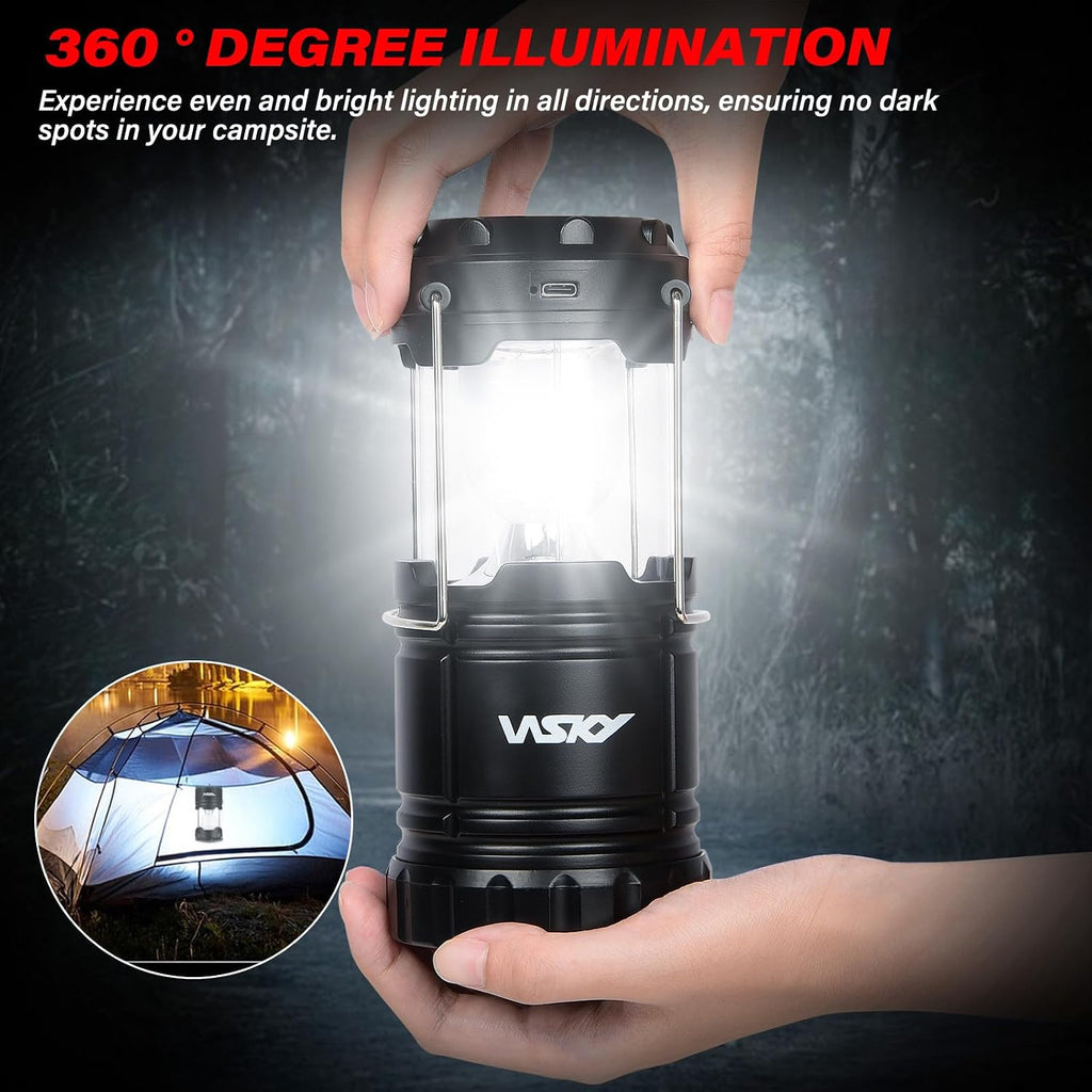 Wsky Solar Camping Lantern 4-Pack - Rechargeable LED Lights, Magnetic Base & Foldable Hanging Hook- Collapsible Lamp Battery Powered Perfect for Power Outages, Hiking, Campsites, Emergencies