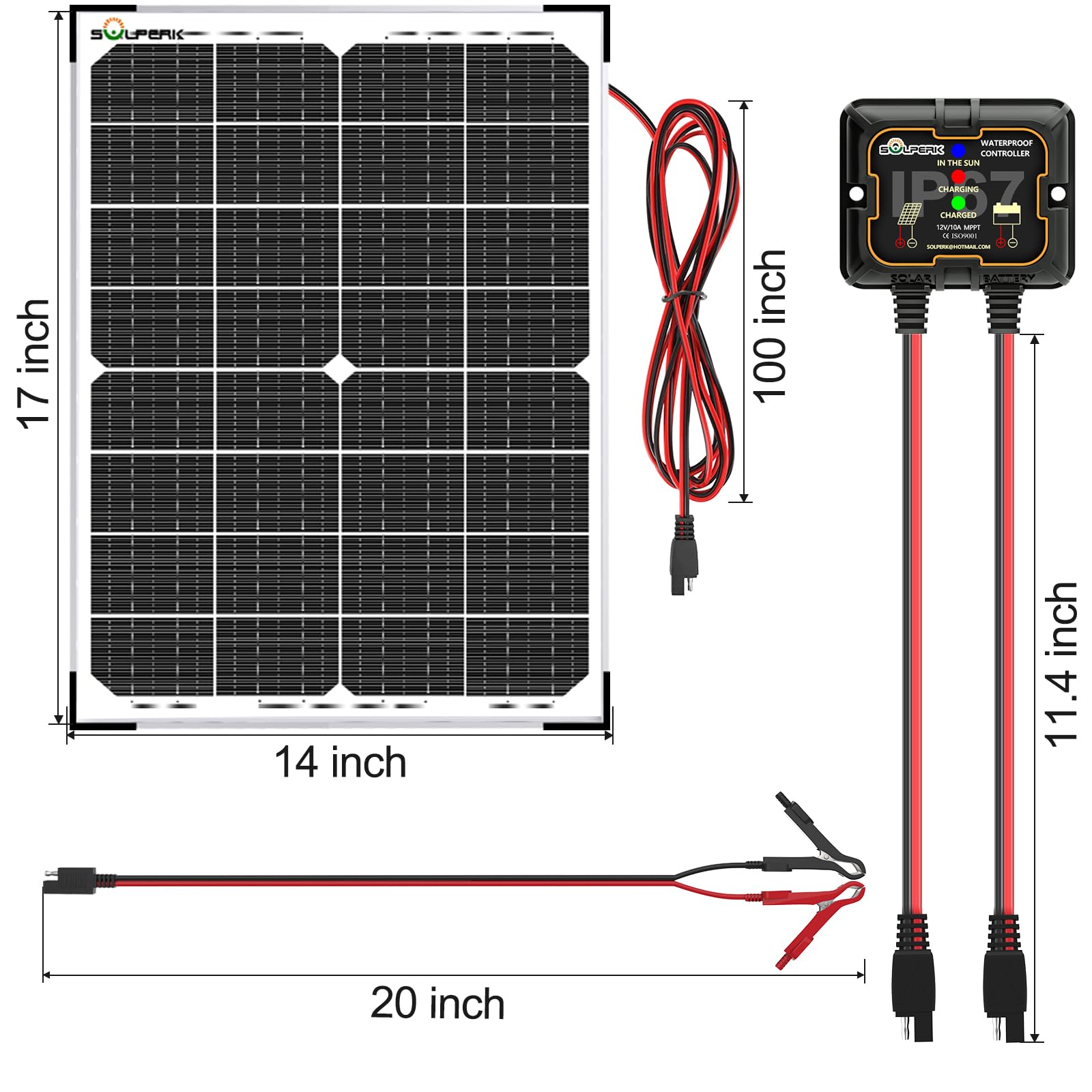 SOLPERK Solar Panel Kit 50W 12V, Waterproof Solar Battery Trickle Charger Maintainer + Smart MPPT Controller + Adjustable Mount Bracket for Boat Car RV Motorcycle(Without Mounting Bracket)