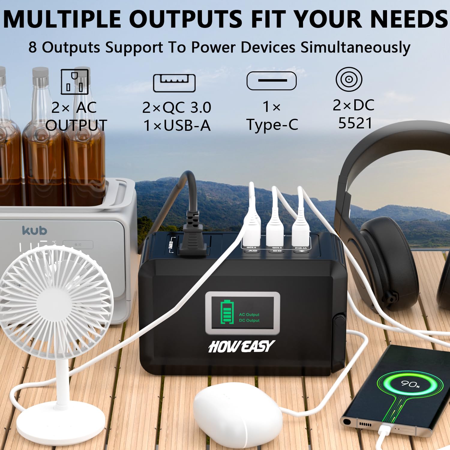 HOWEASY Portable Power Station,120W(240W Peak) Solar Generator,88Wh Lithium Battery Power with 110V AC Outlet/DC/USB/LED Light for Outdoor Camping Trip Hunting Emergency(Solar Panel Optional)