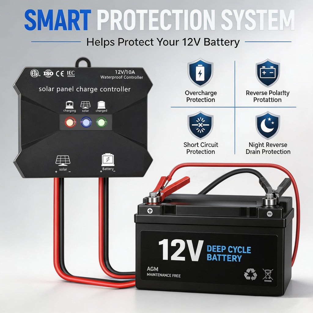 Voltset 12V Solar Battery Charger - 20W Waterproof Solar Panel Kit with Smart MPPT Controller - Trickle Charger Maintainer for Car RV Boat Marine Trailer Automotive Trailer Truck Motorcycle