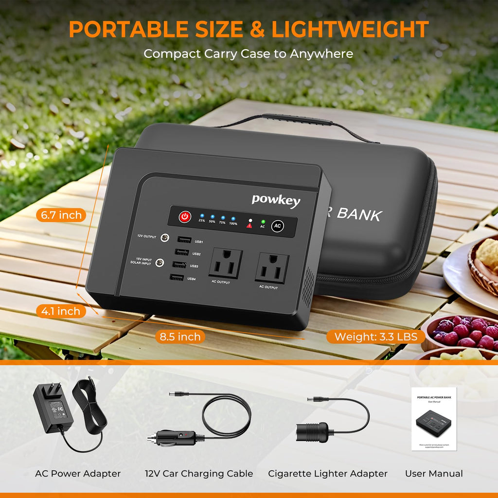 200W Solar Powered Generator, Portable Power Station with Solar Panel 40W | Powkey 146Wh Power Bank with 120V AC Outlet, Pure Sine Wave Lithium Battery for Outdoor Camping Emergency Home