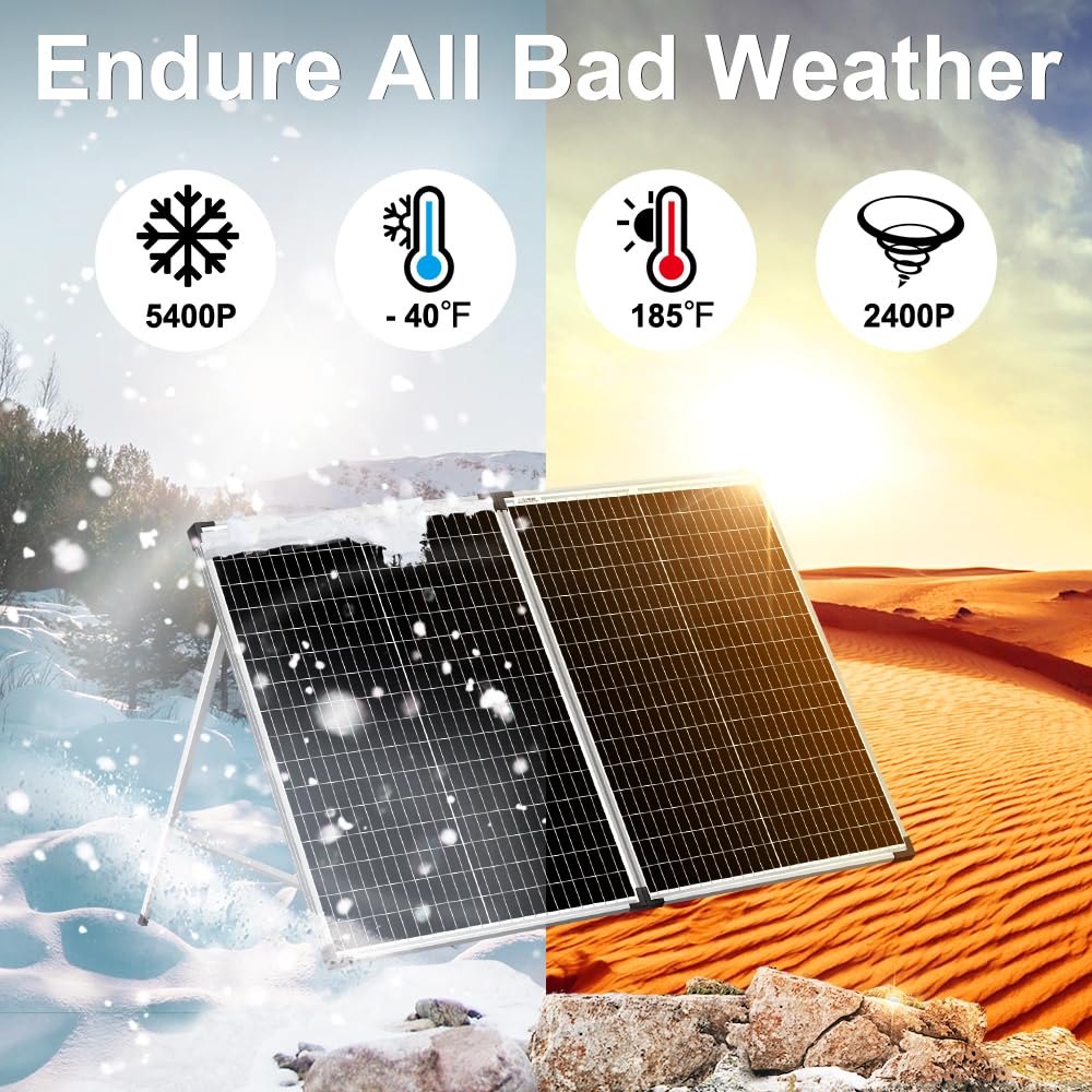 DOKIO 100W 12V Portable Solar Panels Suitcase with Waterproof 10A Charge Controller, Foldable 100 Watt Solar Panel W/Adjustable Kickstand, Solar Charger for Power Station, RV, Camping, SUV, Off Grid