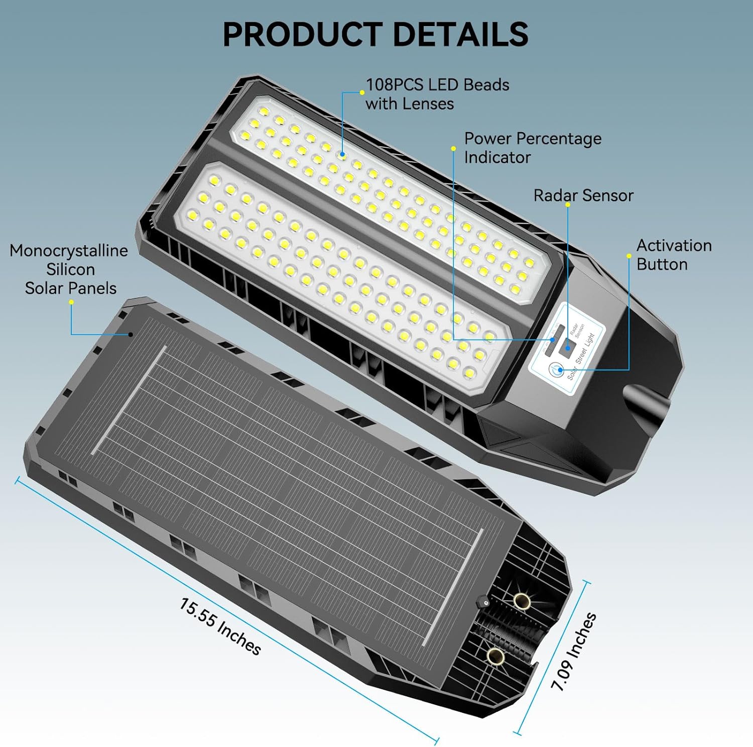 VOOJOY 9000W Solar Street Lights Outdoor, 7000K Solar Light Outdoor LED Street Light Dusk to Dawn, LED Wide Angle Lamp with Motion Sensor and Remote Control for Parking Lot, Yard