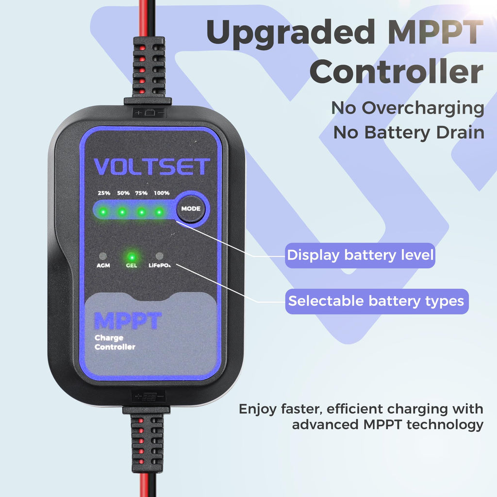 Voltset 12V Solar Battery Charger - 20W Waterproof Solar Panel Kit with Smart MPPT Controller - Trickle Charger Maintainer for Car RV Boat Marine Trailer Automotive Trailer Truck Motorcycle