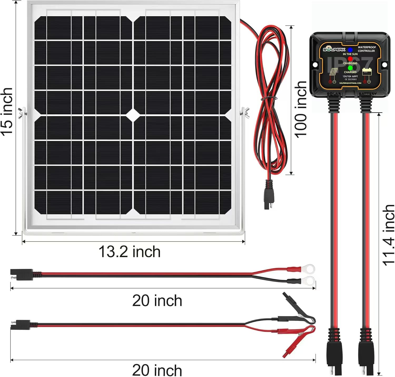 SOLPERK Solar Panel Kit 50W 12V, Waterproof Solar Battery Trickle Charger Maintainer + Smart MPPT Controller + Adjustable Mount Bracket for Boat Car RV Motorcycle(Without Mounting Bracket)