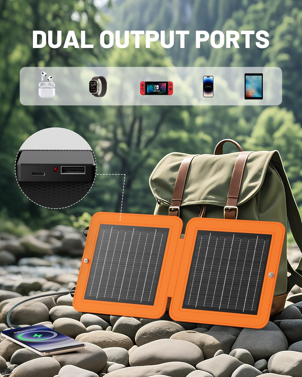 SOLUPUP Solar Panels 30W Portable Foldable Solar Charger with 5V USB-A and USB-C Fast Charging Compatible with iPhone, iPad, Samsung, Power Banks, IPX5 Waterproof Perfect for Camping, Hiking, Outdoor