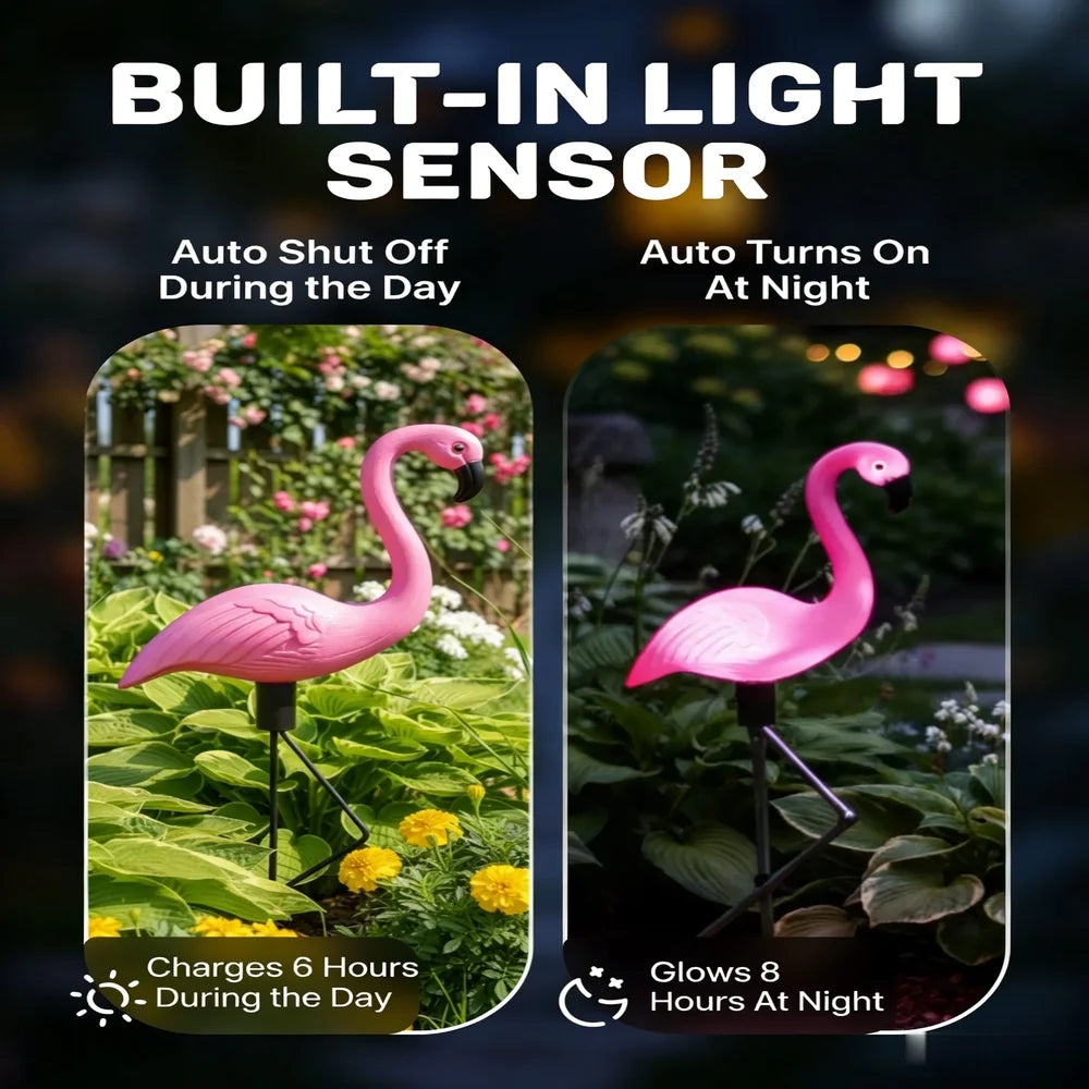 3Pcs Solar Powered Flamingo Ground Stake Lights, Waterproof Outdoor Garden Pathway Decorative Night Lights for Yard Patio Lawn