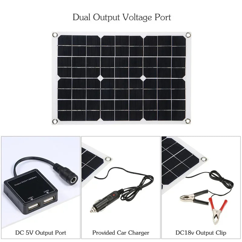 600W Solar Panel with 6000W Inverter 12V to 110V 220V Power Generation System for Home Car Outdoor Mobile Phone Charging USB