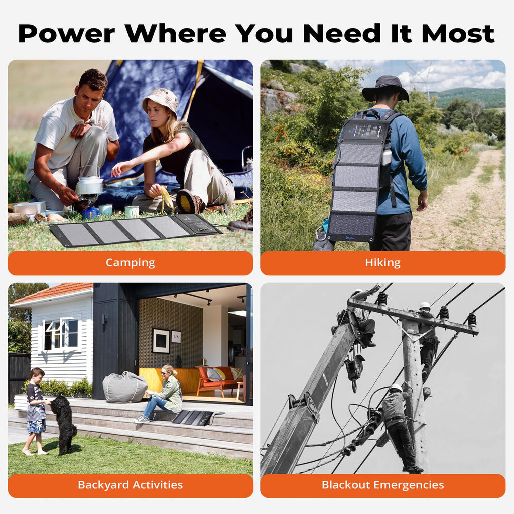 BigBlue 28W Solar Panel Charger with Dual USB-C and USB-A, Portable Solar Phone Charger for Camping, Hiking, Backpacking, Emergency Solar Charger for iPhone, iPad, Samsung Galaxy, Power Bank, GPS etc