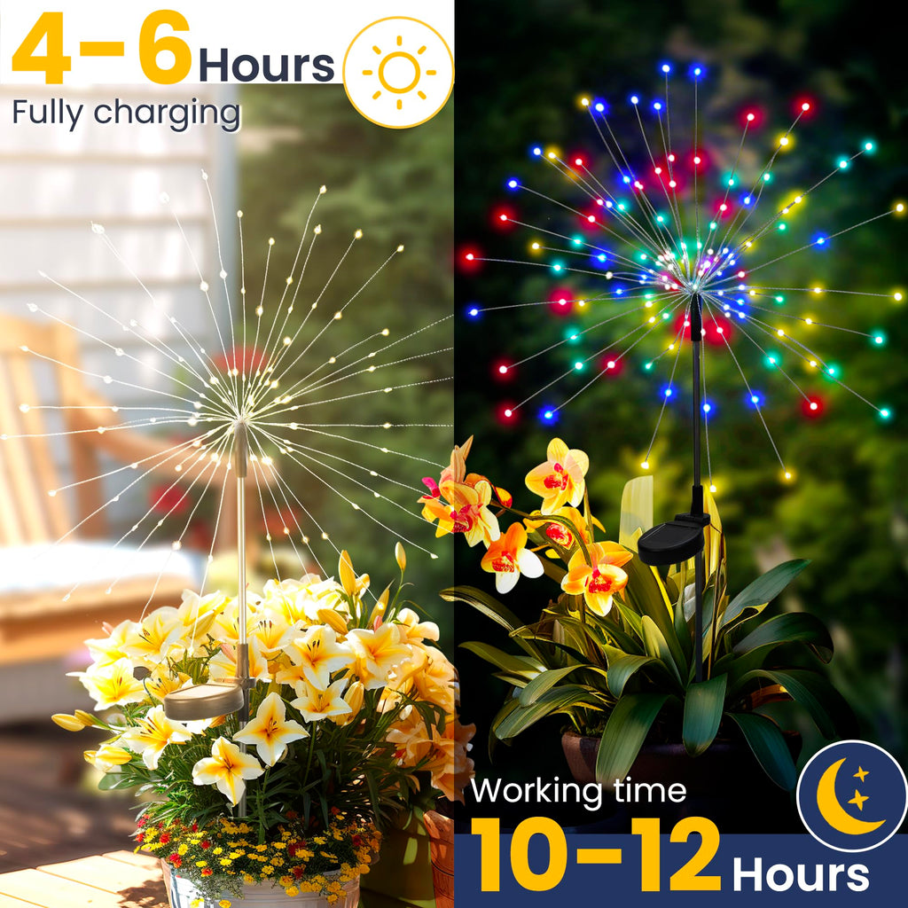 GIGALUMI 2 Pack Solar Firework Lights Outdoor, Garden Decor, Warm White | 120 LEDs, Fairy Design, Waterproof, Garden Decor, Solar Powered for Yard, Pathway, Flowerbed, Planter, Balcony, Gifts for Mom