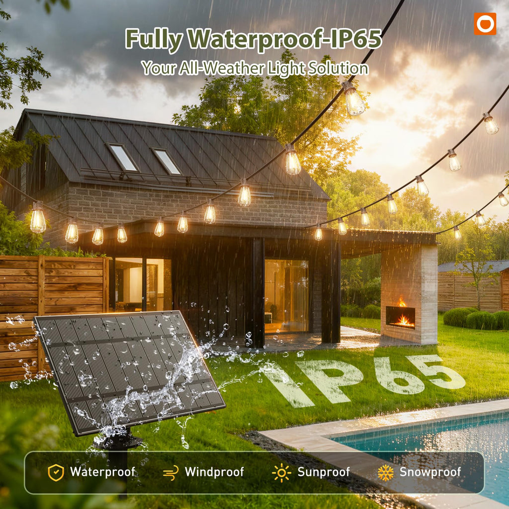 addlon 52(48+4) FT Solar String Lights Waterproof, Remote Dimmable 16+1 LED | Patio Lights Solar Powered with USB Port, Shatterproof Bulbs, 3 Light Modes, Timable Solar Light for Camping Backyard Garden