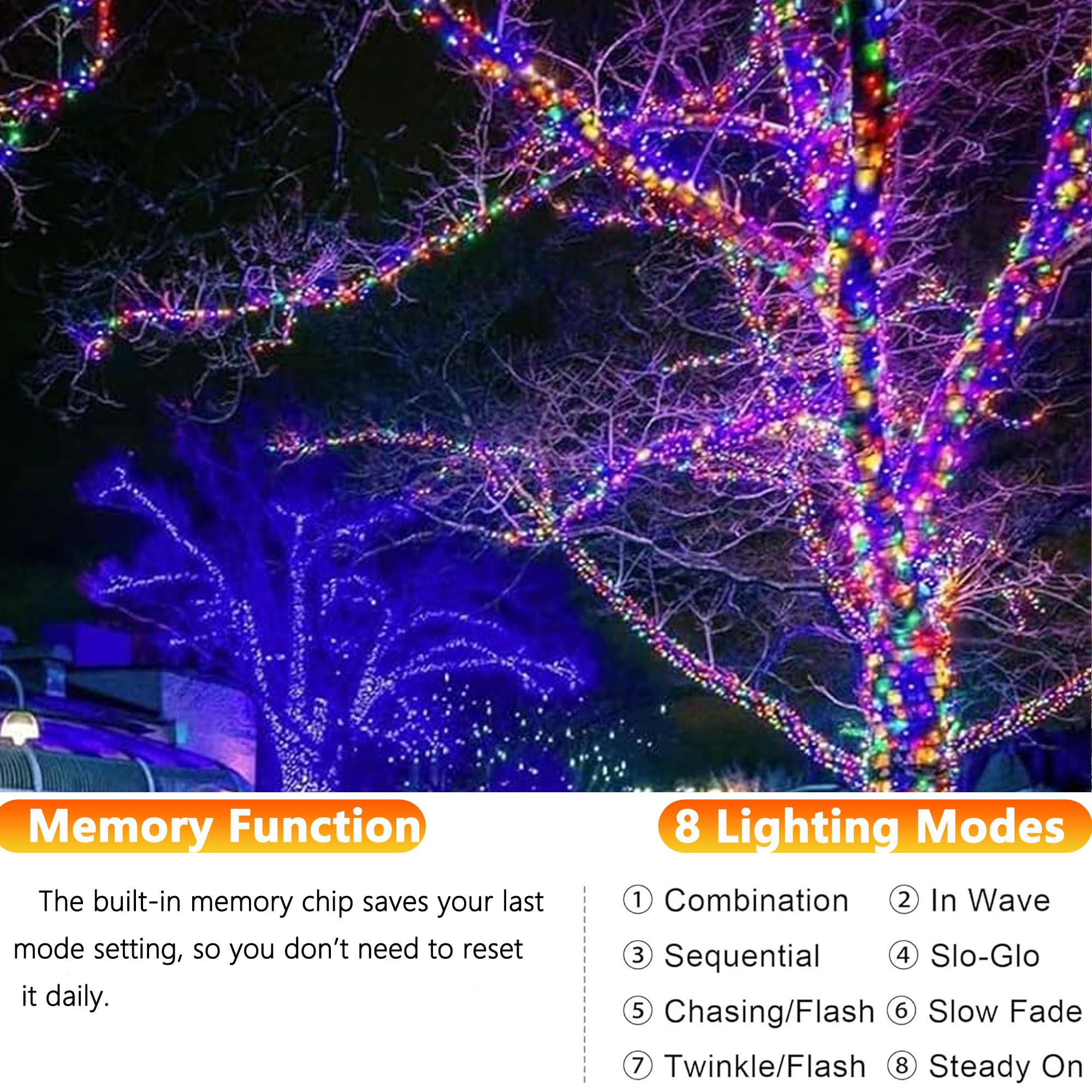 Joomer Solar Fairy Lights, 2-Pack Total 80FT 240LED Lights, Warm White | Copper Wire, Solar String Light Waterproof 8 Lighting Modes for Patio Fence Party Garden Yard Home Outdoor Decoration