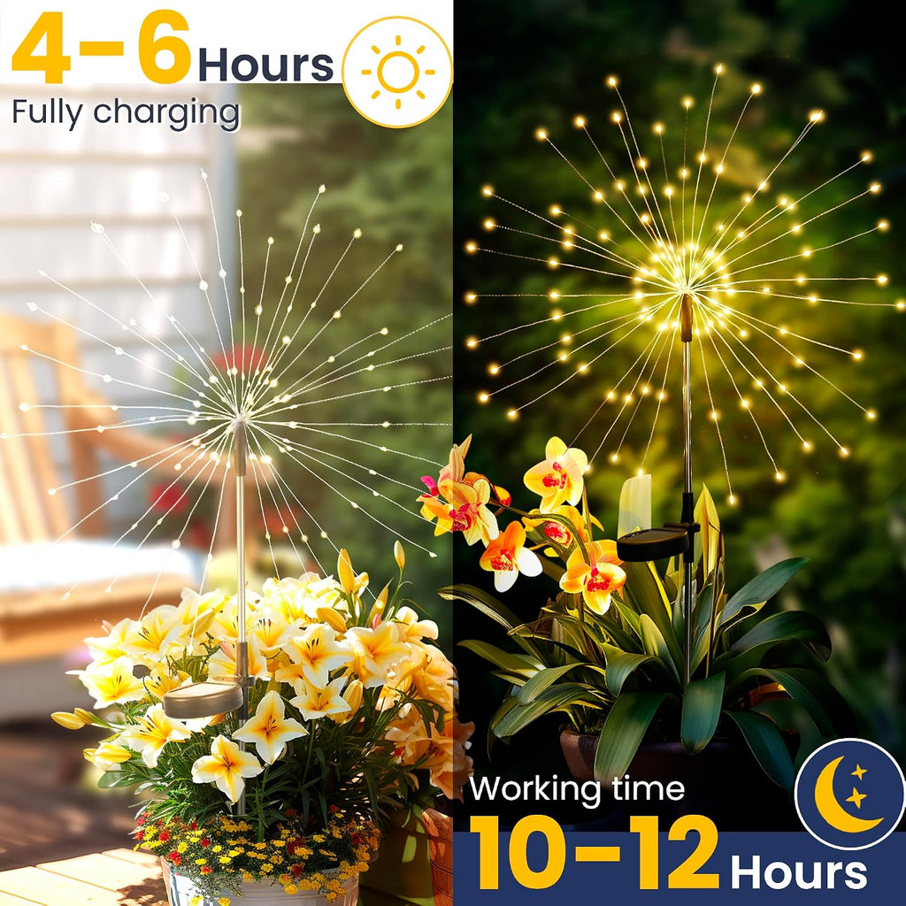 GIGALUMI 2 Pack Solar Firework Lights Outdoor, Garden Decor, Warm White | 120 LEDs, Fairy Design, Waterproof, Garden Decor, Solar Powered for Yard, Pathway, Flowerbed, Planter, Balcony, Gifts for Mom